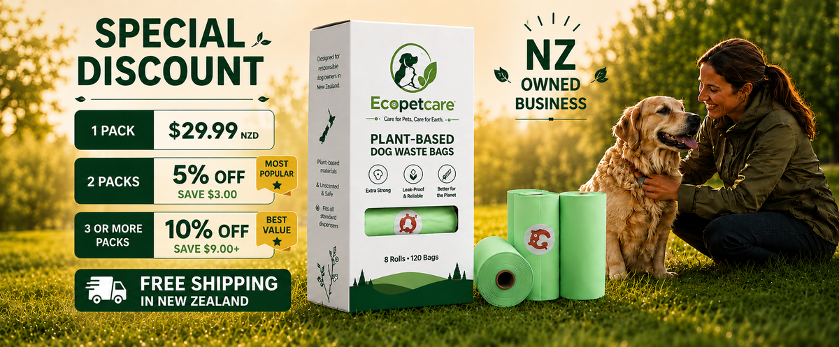 EcoPetCare plant-based dog poop bags with 5% off when buying 2 boxes