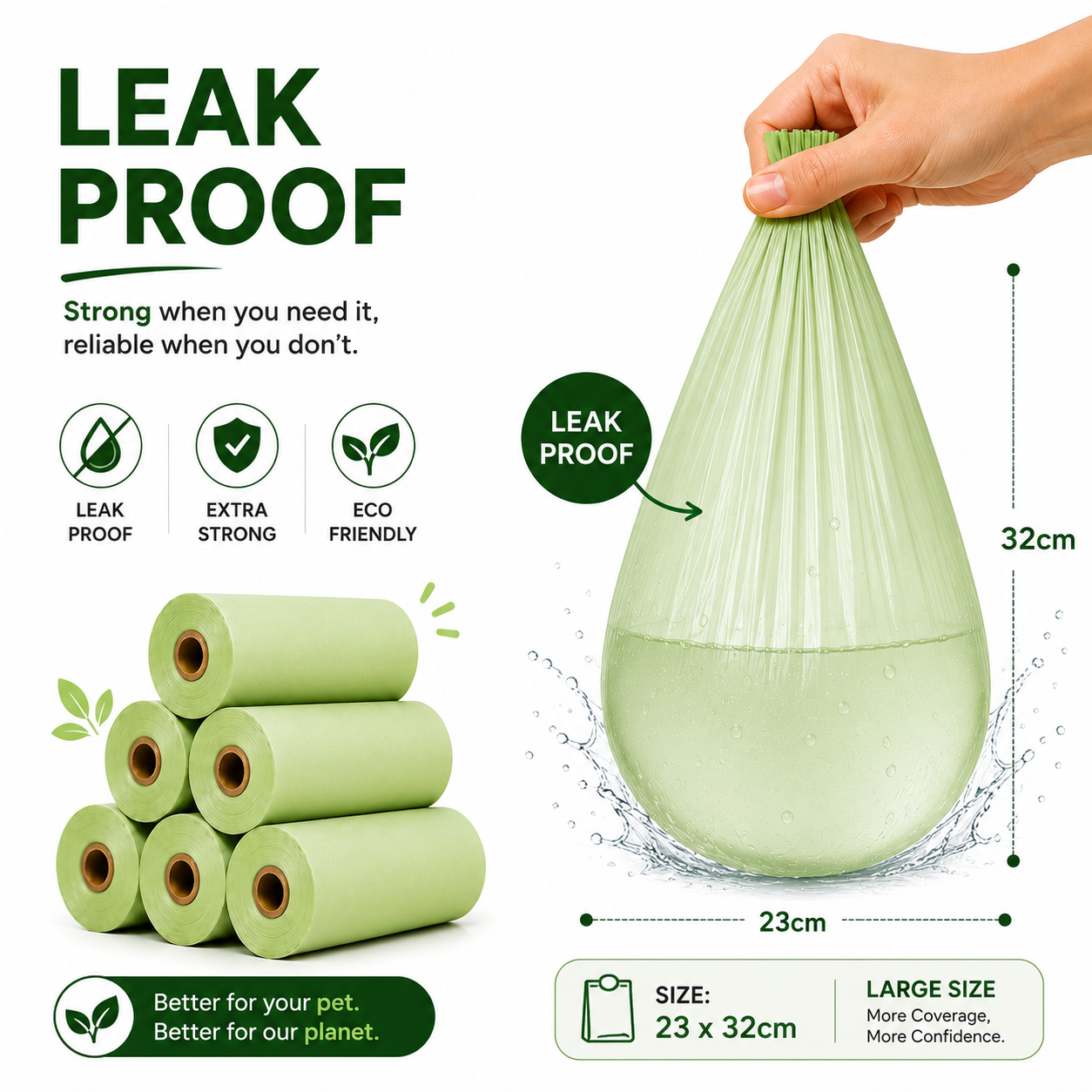 Leak proof eco-friendly dog poop bags for sustainable pet care